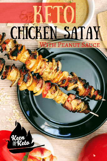 Keto Chicken Satay with Peanut Sauce, because...it’s summer grill season and Fourth of July barbecues are just around the corner. These low carb satay kebabs have a vegan option, too! The best part? This ketogenic chicken satay recipe has instructions for the oven, too, so you can have oven baked chicken satay in the wintertime! Grilled keto satay or oven baked keto satay, your taste buds will be dancing! From Keenforketo.com | Keto Recipes | Keto diet | Keto dinner | keto BBQ