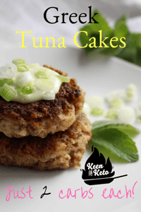 Two Greek Tuna Cakes stacked on plate