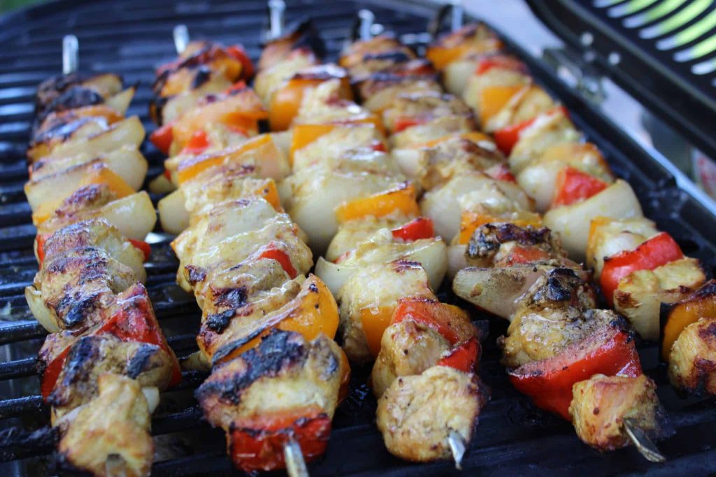 Keto Chicken Satay with Peanut Sauce, because...it’s summer grill season and Fourth of July barbecues are just around the corner. These satay kebabs have a vegan option, too! Plan to make these for your next picnic or in wintertime, follow the instructions to bake in the oven. #keto #ketodiet #lowcarb #satay #peanutsauce #sataywithpeanutsauce #dinner #bbq #fourthofjuly #4thofjuly #grill #picnic #chicken #kebabs #food #keenforketofood #glutenfree #veganoption