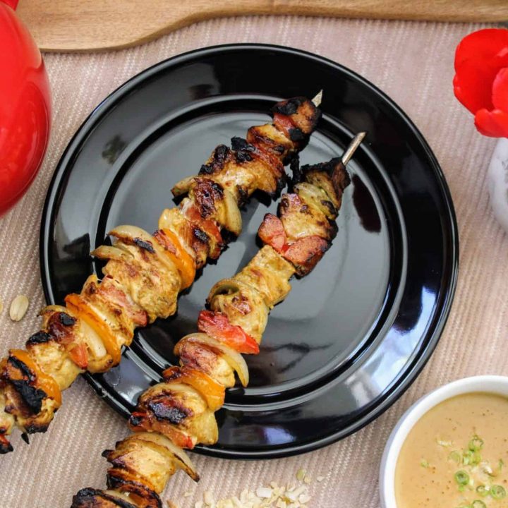 Keto Chicken Satay with Peanut Sauce, because...it’s summer grill season and Fourth of July barbecues are just around the corner! #keto #ketodiet #lowcarb #satay #peanutsauce #sataywithpeanutsauce #dinner #bbq #fourthofjuly #4thofjuly #grill #picnic #chicken #kebabs #food #keenforketofood #glutenfree
