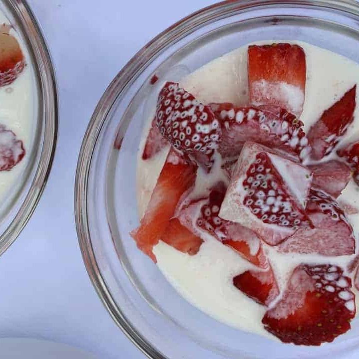 Strawberries and Cream dessert or keto snack. A low carb treat that's quick, easy, and refreshing. Gluten free.