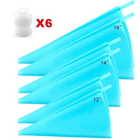 Silicone Pastry Bags, Weetiee 3 Sizes Reusable Icing Piping Bags Baking Cookie Cake Decorating Bags (12’’+14’’+16’’)- 6 Pack - Bonus 6 Icing Couplers Fit to Wilton Standard Size Tips
