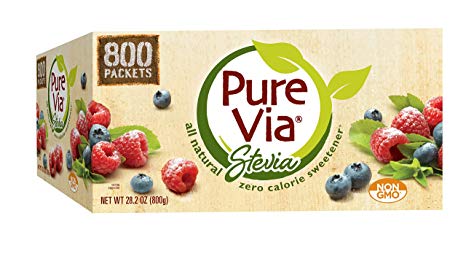 Pure VIA Stevia Sweetener Packets, Sugar Substitute, Natural Sweetener, Zero Calorie Natural Sweetener Packets, 800 Count