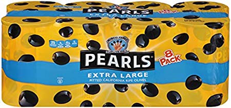 Pearls 6 oz. Ripe Pitted Extra-Large Black Olives, 8-Cans