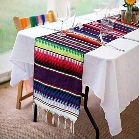 Xplanet Mexican Table Runner Mexican Party Wedding Decorations, Fringe Cotton Serape Blanket Table Runner 14 x 84 inch