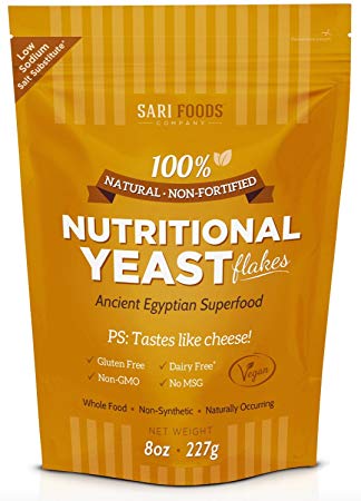 Pure Natural Non-fortified Nutritional Yeast Flakes (8 oz.) Whole Food Based Protein Powder, Vitamin B Complex, Beta-glucans and all 18 Amino Acids