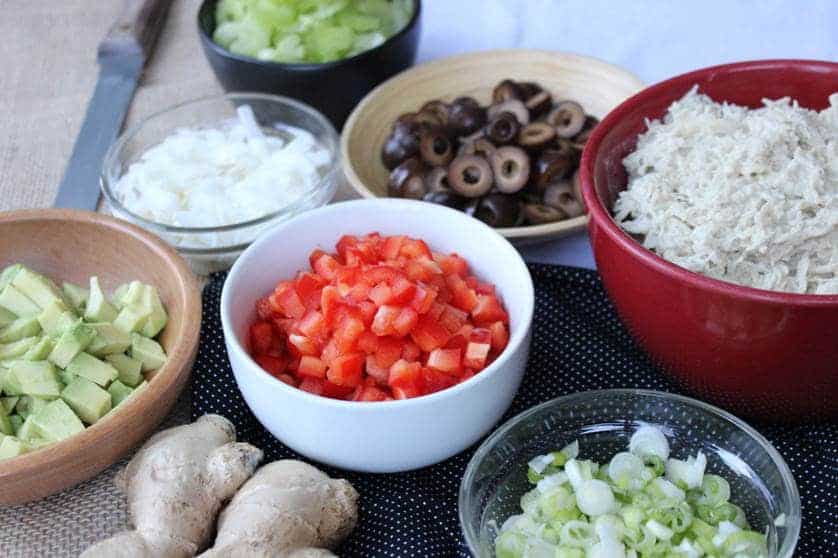 Toppings for Keto Hawaiian Haystacks! This is  are the perfect meal for picky keto kids. they can pile their plate with cauliflower rice, Hawaiian haystacks sauce, and whatever toppings they choose! So tasty and easy to make! #glutenfreehawaiianhaystacks #hawaiianhaystacks #ketodinner #chickendinner #ketochicken