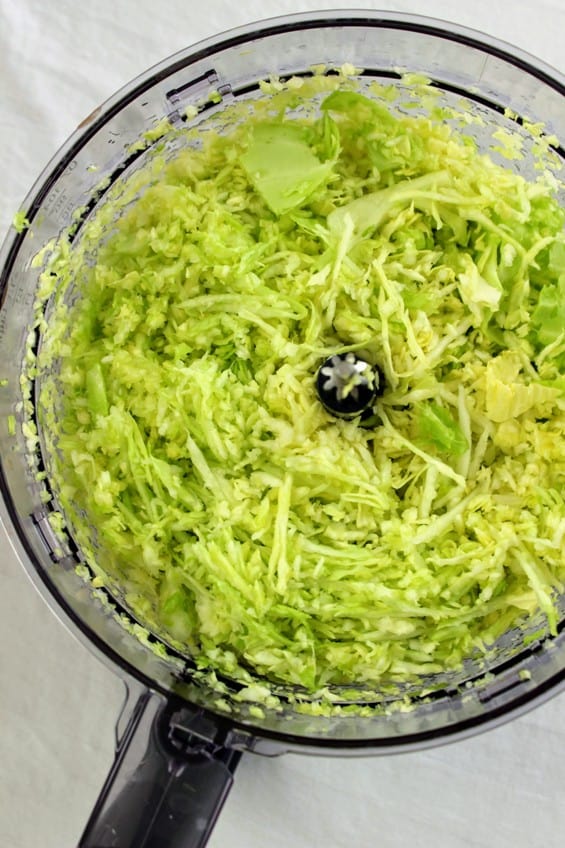 Shredded cabbage in food processor for keto taco casserole