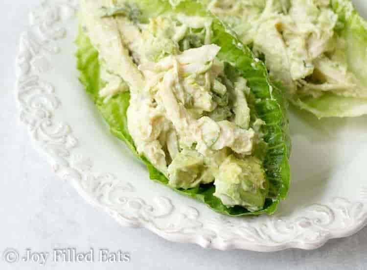 Keto chicken salad lettuce wraps are an awesome low carb alternative to a classic favorite! #ketosaladrecipes #ketosalad #keenforketo 