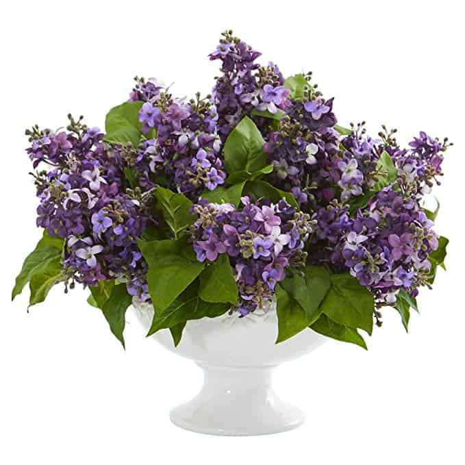 Nearly Natural 1638-PP Lilac Artificial White Vase Silk Arrangements Purple
