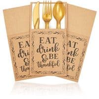 Sparkle and Bash Thanksgiving Utensil Holder Pockets (36 Pack), Kraft Paper