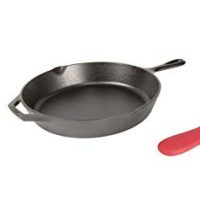 Lodge Pre-Seasoned Cast Iron Skillet with Red Silicone Hot Handle Holder, 12-Inch