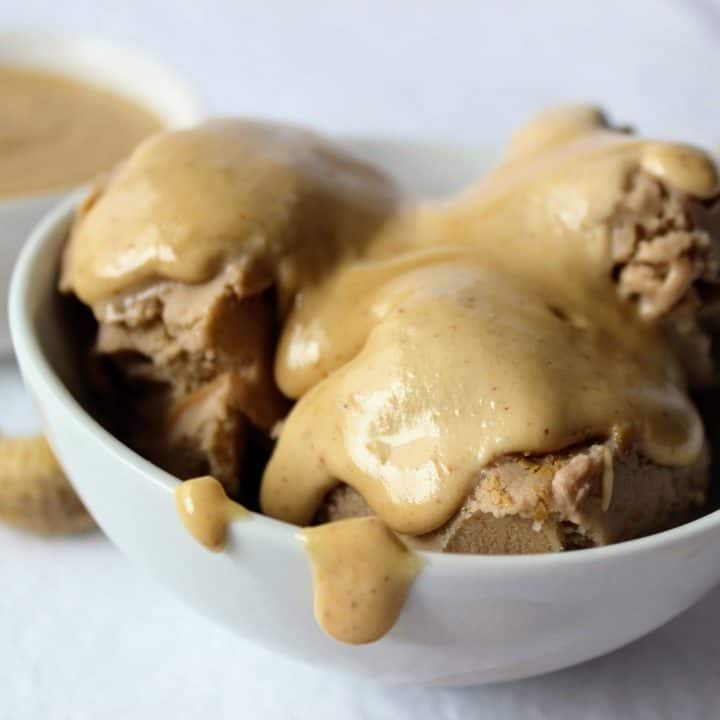 Keto Peanut Butter Ice Cream Sauce on ice cream