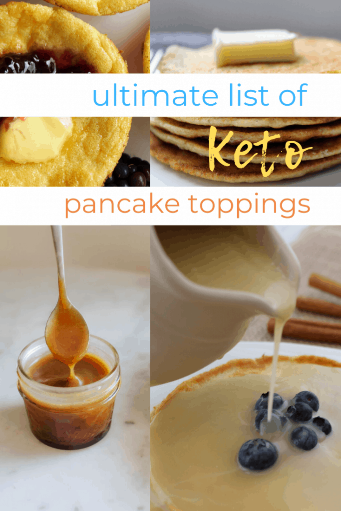 Looking for something to put on your keto pancakes? These toppings work for low carb keto pancakes, but also for waffles, chaffles, crepes, German pancake or puffed oven pancakes, Dutch baby muffins, ice cream, yogurt, scones, cheesecake, noatmeal, keto English muffins--really, the possibilities are endless! Keen for Keto | keto breakfast | keto syrup | low carb pancake toppings