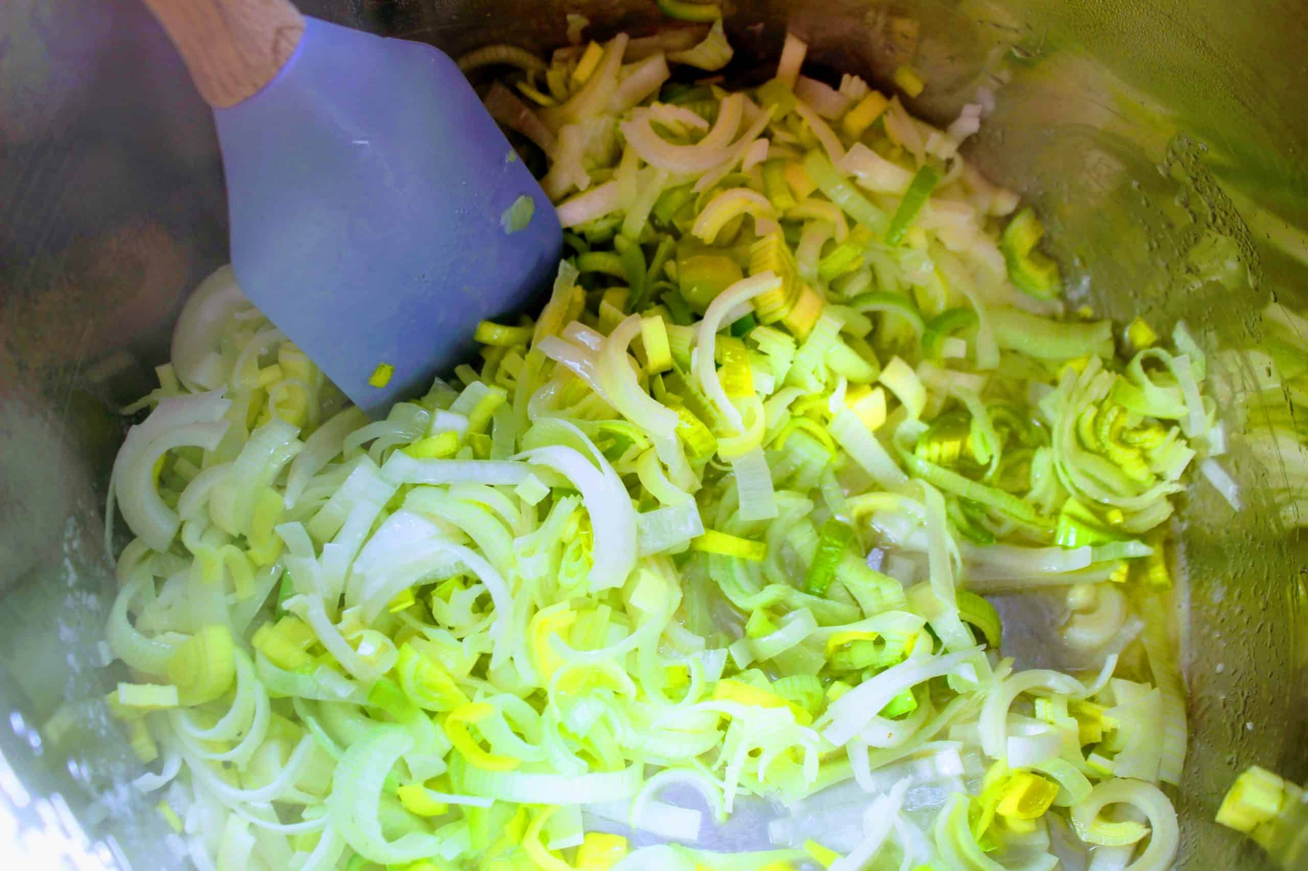 Saute the leeks in the Instant Pot