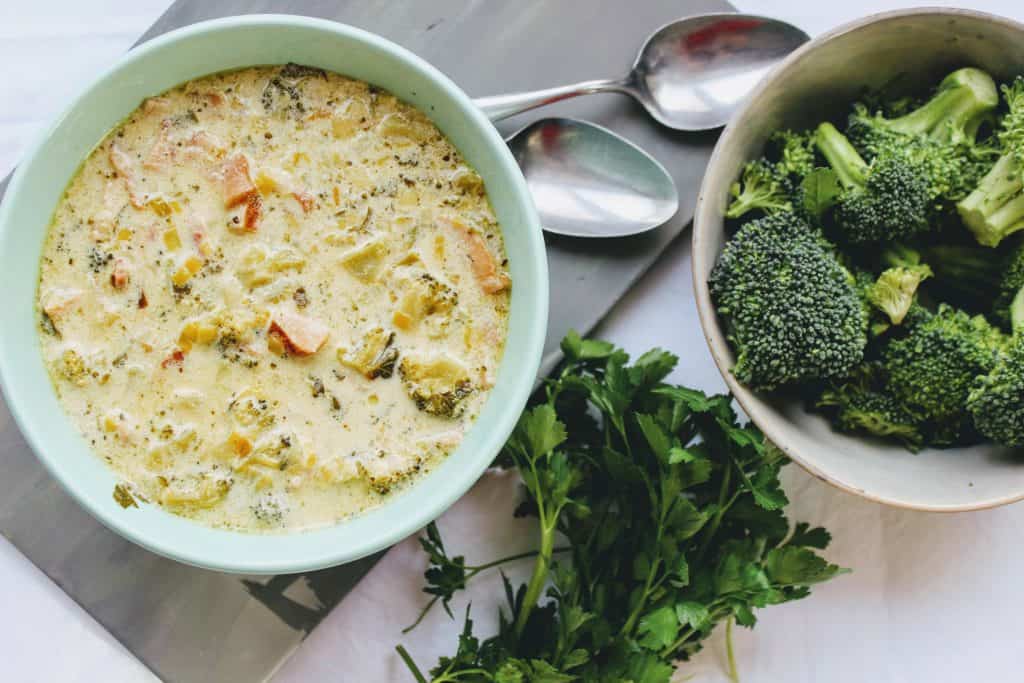 Keto Broccoli Leek Soup for Instant Pot with bacon and turkey