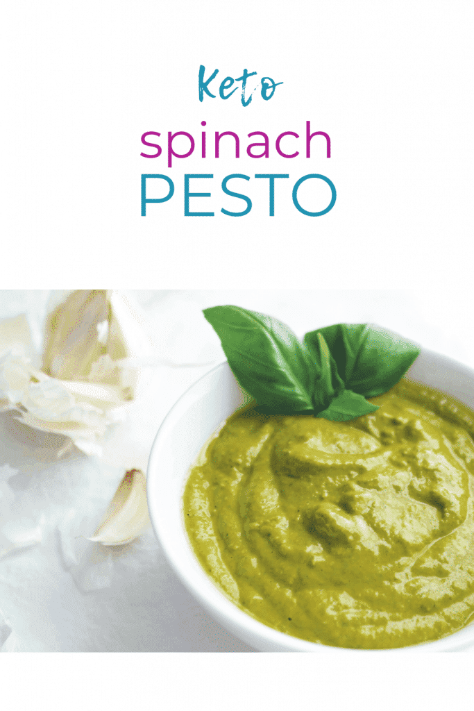 Keto Spinach Pesto is the perfect condiment to give your keto recipes a boost of delicious flavor! Bonus: Spinach pesto is much cheaper to make than regular pesto! Keen for Keto | keto pesto | keto red pepper pesto | low carb pesto | is pesto keto?