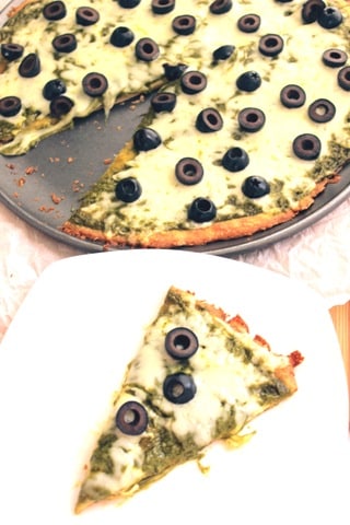 Black Olive Pizza with Pesto - Keto