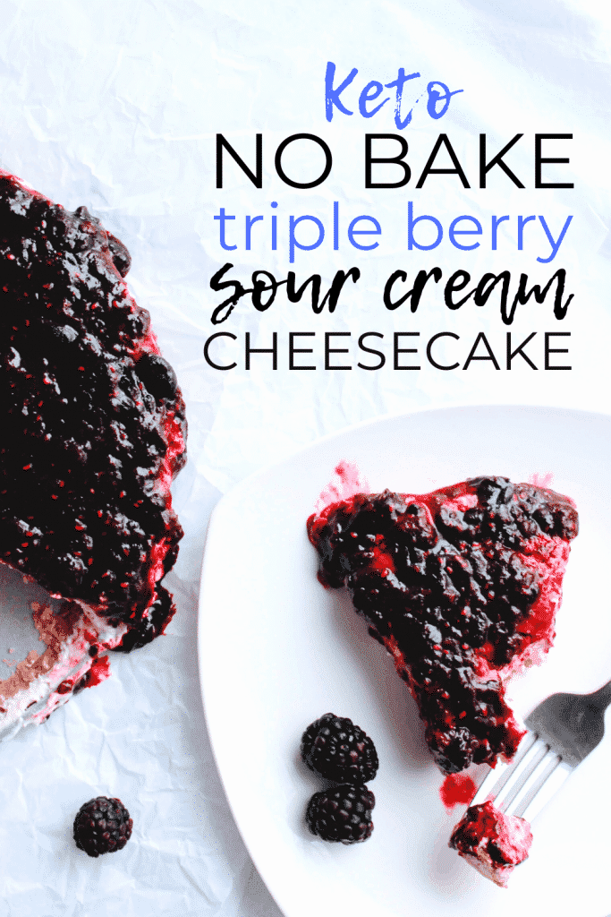 No bake keto mixed berry cheesecake is a party in your mouth! There is minimal cooking for this quick cheesecake and no baking. The crust is no bake, the filling is no bake. Pour the mixed berry topping on and enjoy!