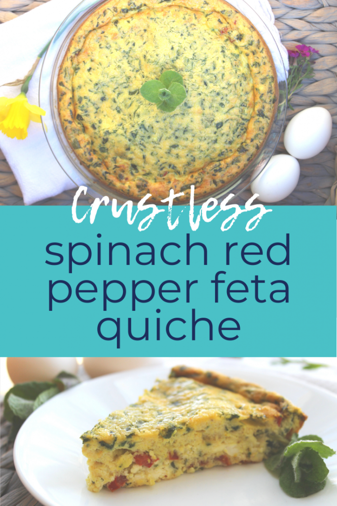 You can still have delicious quiche on a ketogenic diet! Who needs crust anyway? This classic crustless spinach red pepper feta quiche is easy, quick, and tasty--not to mention low carb, keto, gluten free, grain free, sugar free--all the "frees"! | Keto breakfast | keto quiche | grain free quiche