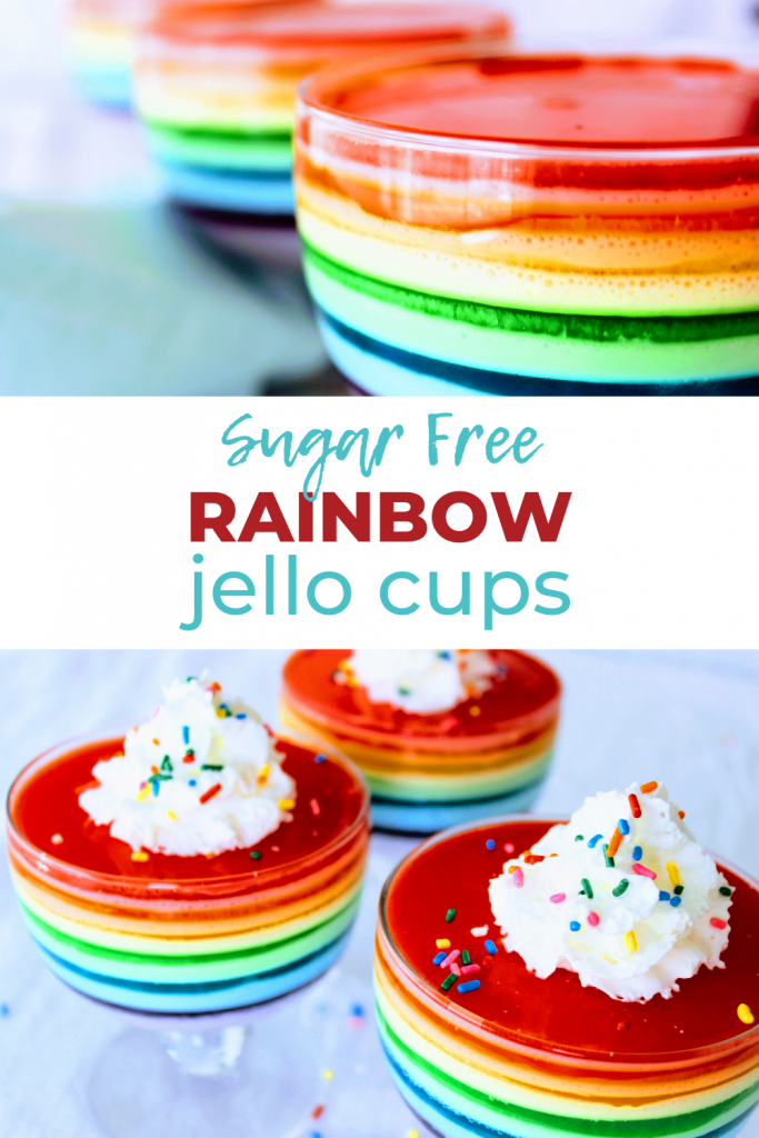 With only two ingredients, these sugar free rainbow jello cups are one of the easiest no bake keto desserts you can make! The simple rainbow colored gelatin layers are so fun and delicious and great for a dessert, side dish, or snack! Enjoy this sugar free keto treat!